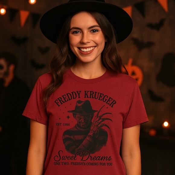 Comfort Colors Freddy Krueger Sweet Dreams Horror Graphic Tee Halloween NEW - Picture 1 of 6